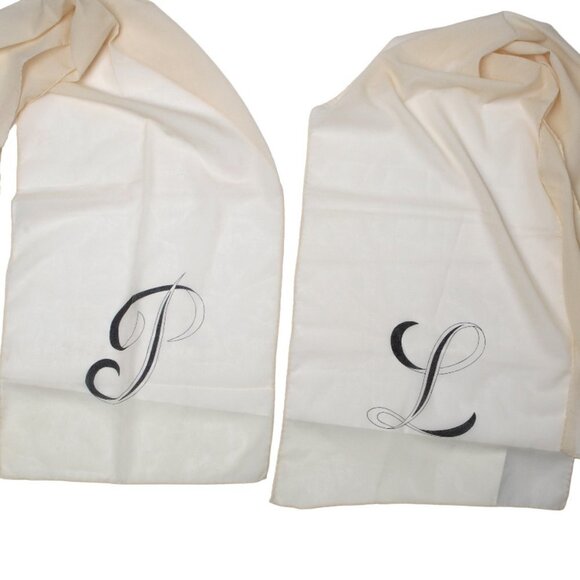 Vintage Sheer Italy Monogram Scarf  -  Set of 2 Scarves Poly Cream Black - Picture 3 of 5